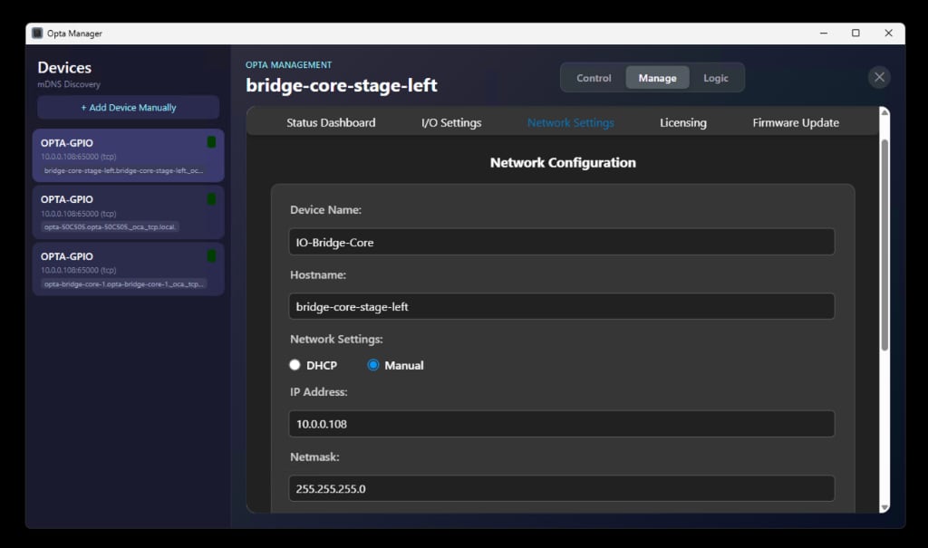 Link70 Manager desktop app settings